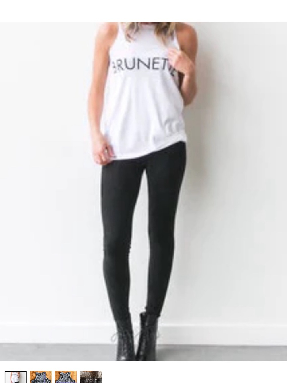 Brunette The Label White Tank with Black Logo